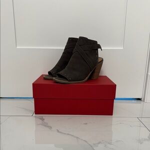Dolcetta Heeled Peep-Toe Boots with Strap Detail